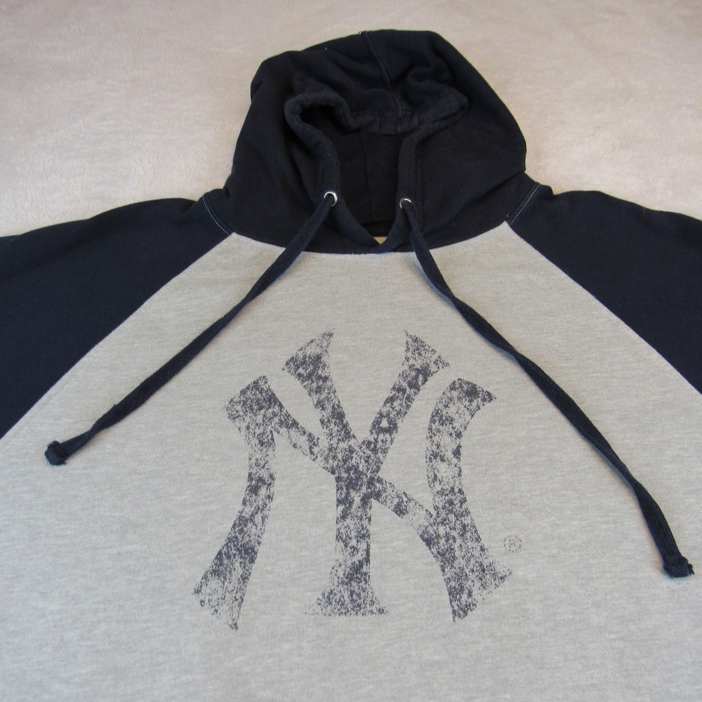 Majestic Hoodie Men's 2XLT Gray Blue NY Yankees Raglan Sweatshirt